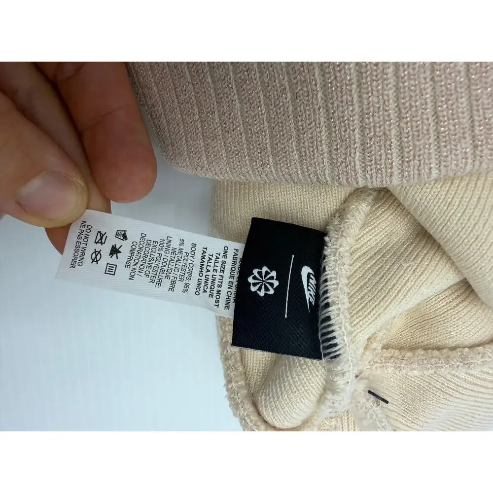 Nike Sportswear Cuffed Beanie Adult Unisex Shimmer Blush Pink Metallic Logo NWT